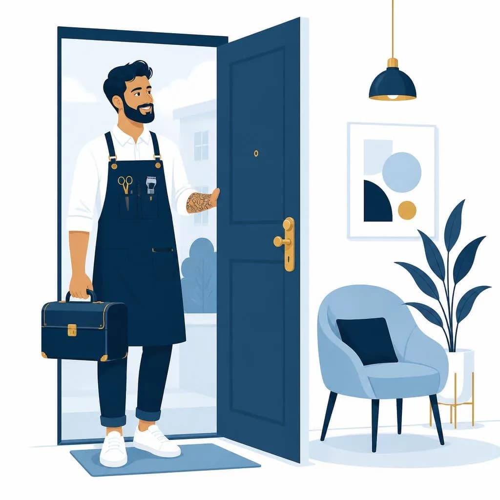 Ilustração de barbeiro chegando para atendimento no local combinado